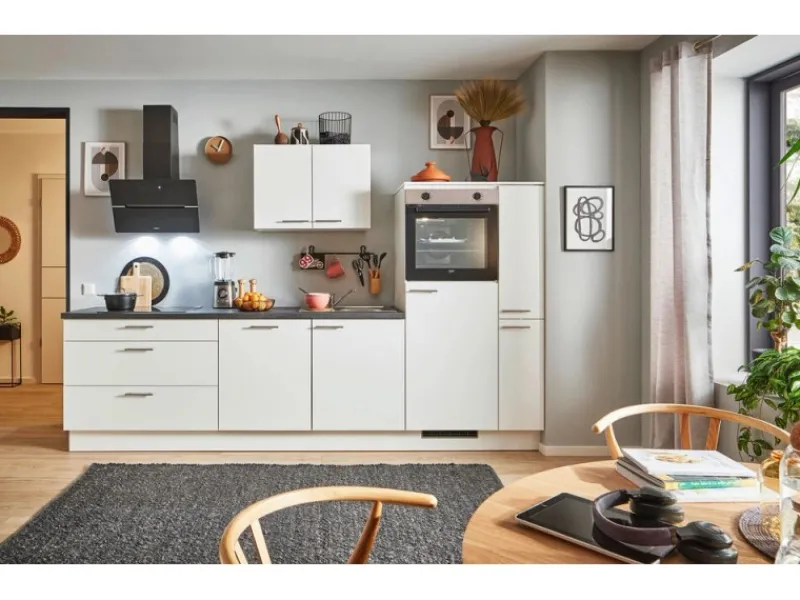 Clearance Küchenzeile 310 cm Weiß Anschlag rechts 1 Geräte-. 1 Seitenschrank Kühlschränke