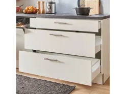 Sale Küchenzeile 250 cm Weiß Anschlag links 1 Geräteschrank Kochfelder|Kühlschränke
