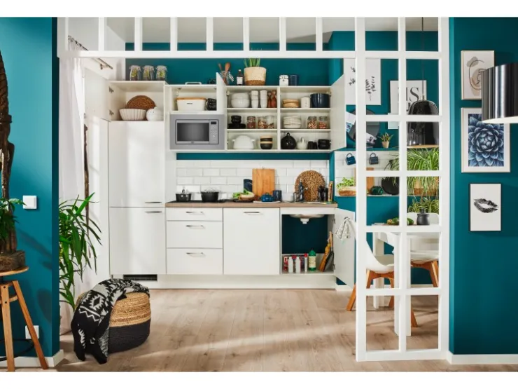 Hot Pino Küchenzeile 240 cm Weiß Anschlag links 1 Geräteschrank