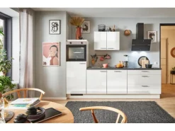 Discount Pino Küchenzeile 270 cm Weiß Hochglanz Anschlag links 1 Geräteschrank