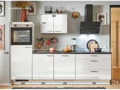 Discount Pino Küchenzeile 270 cm Weiß Hochglanz Anschlag links 1 Geräteschrank