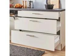 Pino Winkelküchen<Küchenzeile 290cm Weiß Hochglanz Anschlag L 1 Geräte-, 1 Apothekerschrank