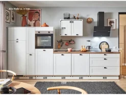 Clearance Küchenzeile 350 cm Weiß matt Anschlag links 1 Geräte-, 1 Apothekerschrank Kühlschränke
