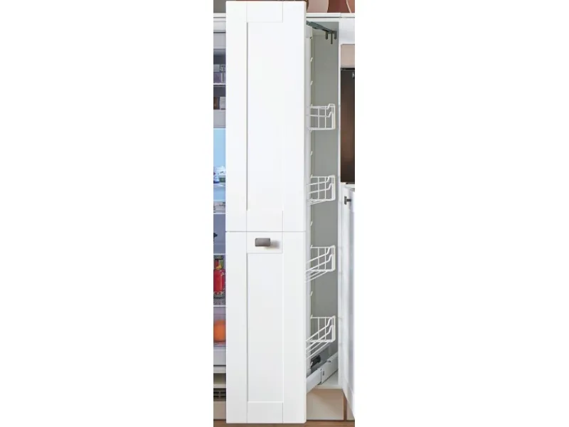 Clearance Küchenzeile 350 cm Weiß matt Anschlag links 1 Geräte-, 1 Apothekerschrank Kühlschränke