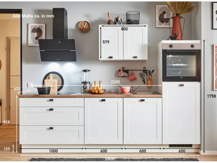 Best Pino Küchenzeile 280 cm Weiß matt Anschlag rechts 1 Geräteschrank