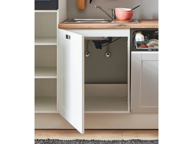 Best Küchenzeile 270 cm Weiß matt Anschlag links 1 Geräteschrank Kühlschränke