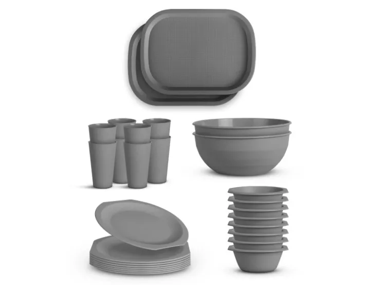 Online ProHome Kunststoff Geschirr Set BPA Frei Grau 28 Teilig 8 Personen