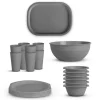 ProHome Geschirr<Kunststoff Geschirr Set BPA Frei Grau 22 Teilig 6 Personen