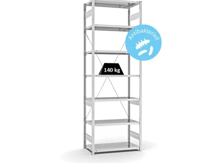 Best PROREGAL Antibakterielles Fachbodenregal Stecksystem T-Profil HxBxT 300 x 100 x 50 cm 7 Ebenen Traglast 140 kg Antibakterielle Beschichtung Weiß