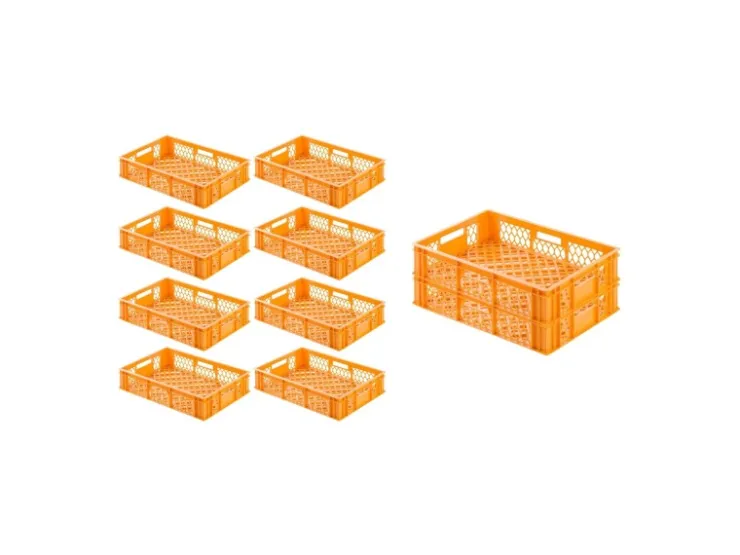 Sale PROREGAL SparSet 10x Eurobehälter Bäcker- und Konditorenkasten HxBxT 13 x 40 x 60 24 Liter Brötchenkiste Stapelbare Bäckerkiste Gelb-Orange
