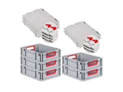 PROREGAL Spar Set 5x Eurobox Nextgen Color Mit Scharnierdeckel & Schiebeschnappverschlüssen HxBxT 12 x 30 x 40 cm Griffe Rot Offen Glatter Boden Grau-Rot