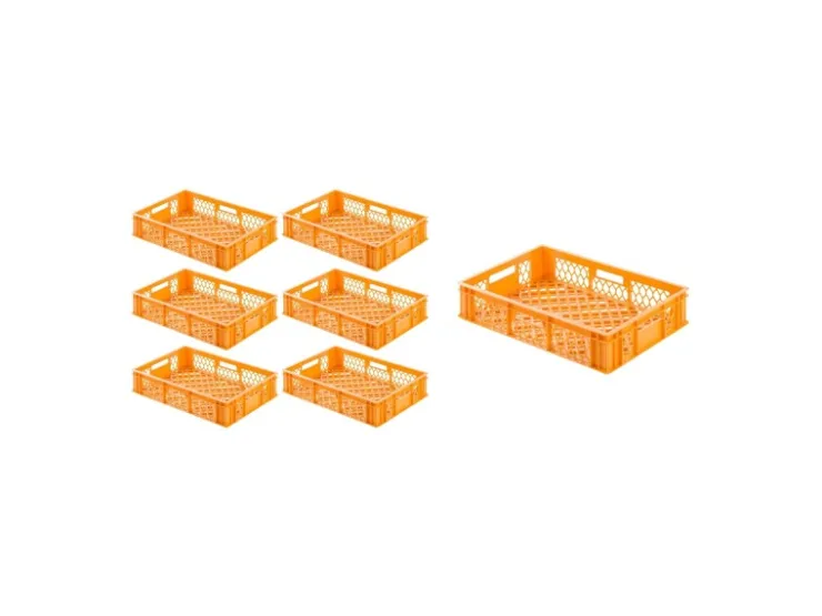 PROREGAL Vorratsdosen|Vorratsbehälter<SuperSparSet 7 x Eurobehälter Bäcker- und Konditorenkasten HxBxT 13 x 40 x 60 24 Liter -Orange Brötchenkiste Stapelbare Bäckerkiste Gelb