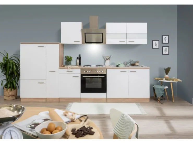 Clearance Respekta Economy Küchenzeile KB300ESWS 300 cm -Eiche Sägerau Weiß