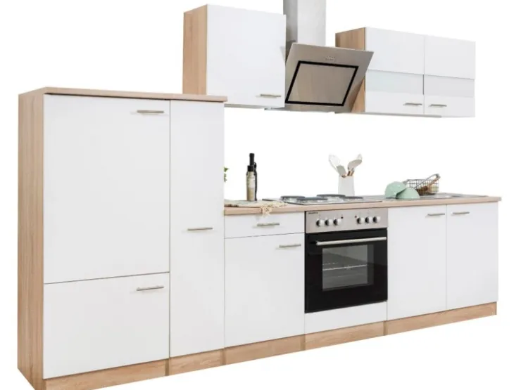 Clearance Respekta Economy Küchenzeile KB300ESWS 300 cm -Eiche Sägerau Weiß