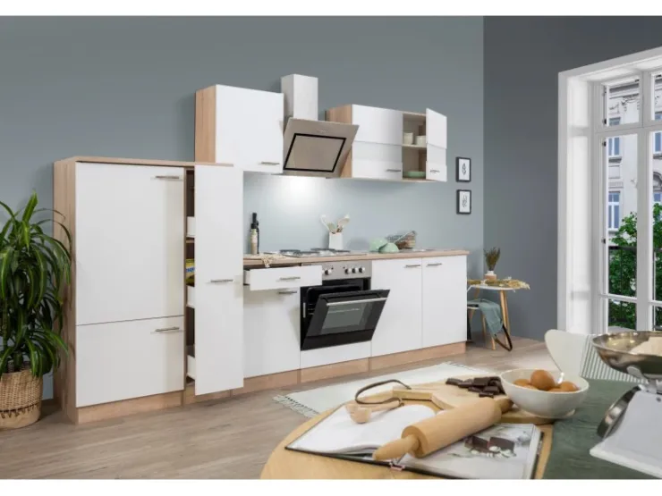 Clearance Respekta Economy Küchenzeile KB300ESWS 300 cm -Eiche Sägerau Weiß