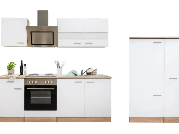 Clearance Respekta Economy Küchenzeile KB300ESWS 300 cm -Eiche Sägerau Weiß