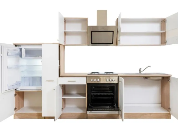 Clearance Respekta Economy Küchenzeile KB300ESWS 300 cm -Eiche Sägerau Weiß