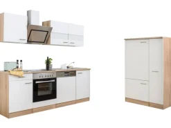 Discount Economy Küchenzeile KB310ESWSC 310 cm -Eiche Sägerau Kühlschränke|Einbauküchen