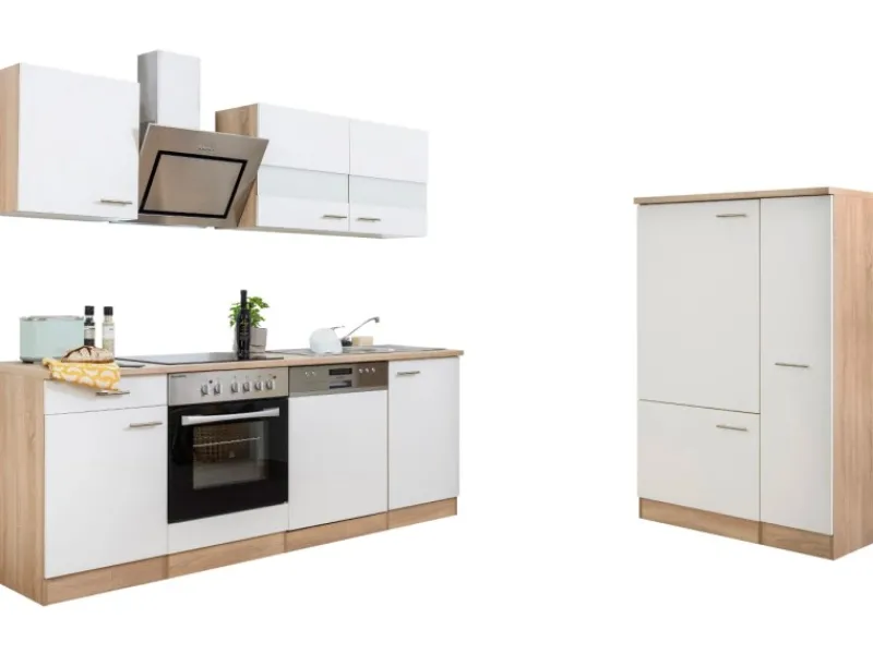 Discount Economy Küchenzeile KB310ESWSC 310 cm -Eiche Sägerau Kühlschränke|Einbauküchen