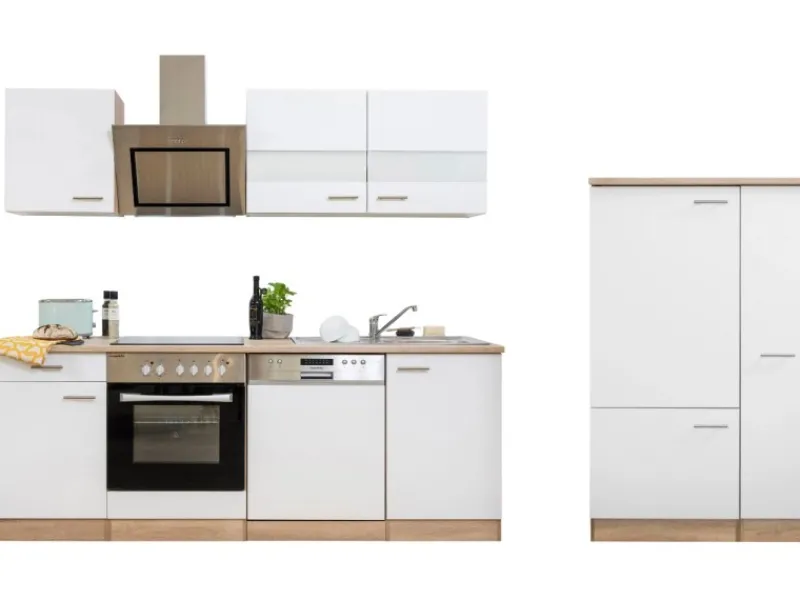 Discount Economy Küchenzeile KB310ESWSC 310 cm -Eiche Sägerau Kühlschränke|Einbauküchen