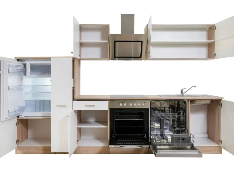 Discount Economy Küchenzeile KB310ESWSC 310 cm -Eiche Sägerau Kühlschränke|Einbauküchen