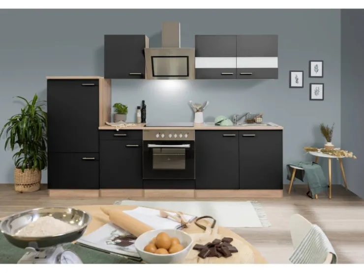 Best Respekta Economy Küchenzeile KB270ESSSC 270 cm -Eiche Sägerau Schwarz