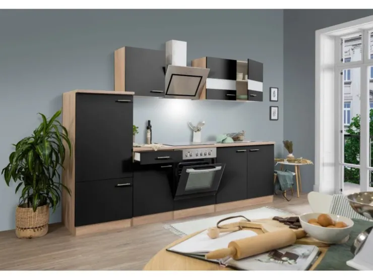 Best Respekta Economy Küchenzeile KB270ESSSC 270 cm -Eiche Sägerau Schwarz