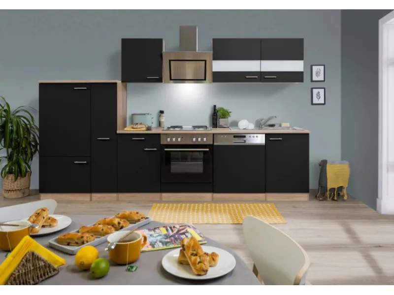 Discount Economy Küchenzeile KB310ESSS 310 cm -Eiche Sägerau Herde|Kühlschränke