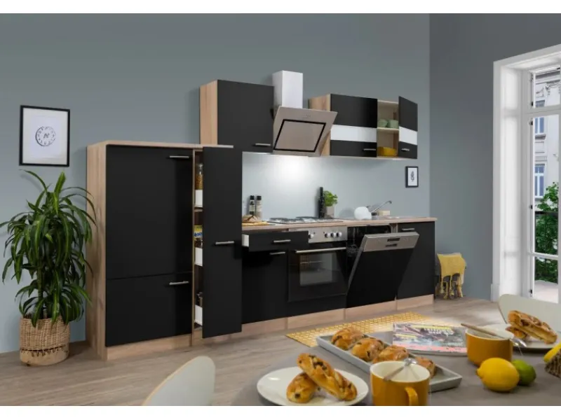 Discount Economy Küchenzeile KB310ESSS 310 cm -Eiche Sägerau Herde|Kühlschränke