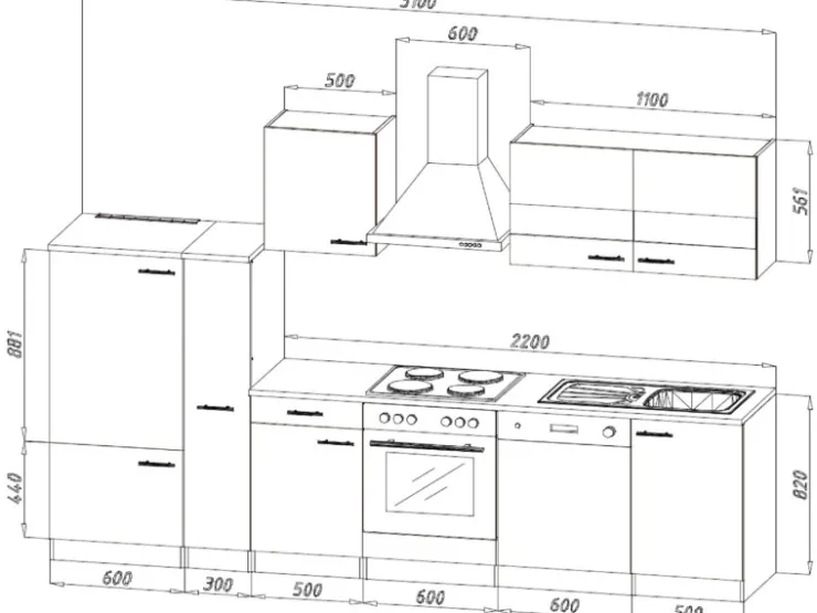 Sale Respekta Economy Küchenzeile KB280ESGS 280 cm -Eiche Sägerau Grau