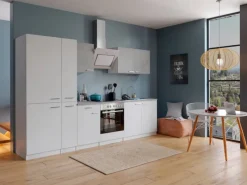Sale Economy Küchenzeile KB300WWBSCGKE178 300 cm Weiß-Beton Optik Herde|Winkelküchen