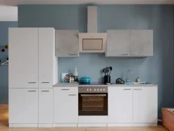 Sale Economy Küchenzeile KB300WWBSCGKE178 300 cm Weiß-Beton Optik Herde|Winkelküchen