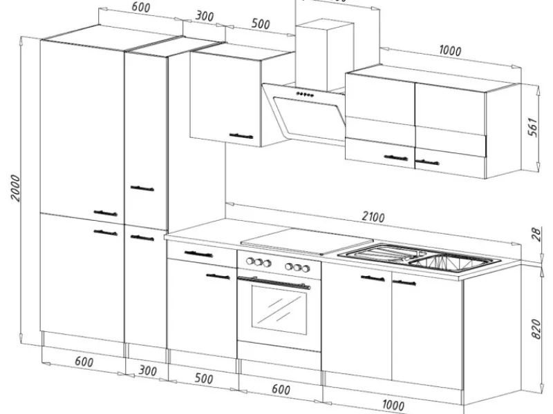 Sale Economy Küchenzeile KB300WWBSCGKE178 300 cm Weiß-Beton Optik Herde|Winkelküchen