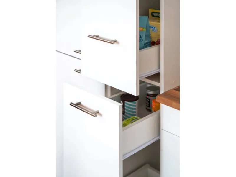 Sale Economy Küchenzeile KB300WWBSCGKE178 300 cm Weiß-Beton Optik Herde|Winkelküchen