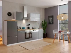 Respekta Herde|Kühlschränke<Economy Küchenzeile KB280WG 280 cm -Weiß Grau