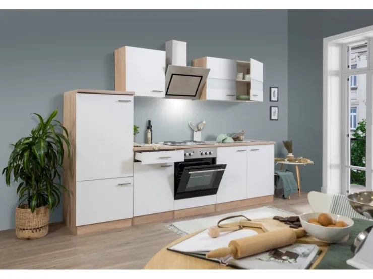 Clearance Economy Küchenzeile KB210ESGS 210 cm -Eiche Sägerau Herde|Kochfelder