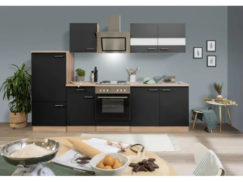 Best Economy Küchenzeile KB270ESSS 270 cm -Eiche Sägerau Herde|Kühlschränke