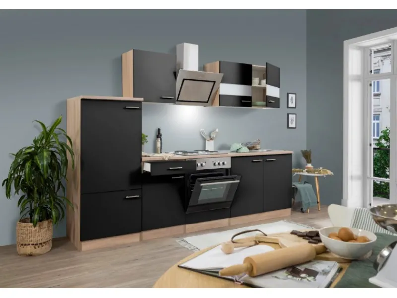 Best Economy Küchenzeile KB270ESSS 270 cm -Eiche Sägerau Herde|Kühlschränke