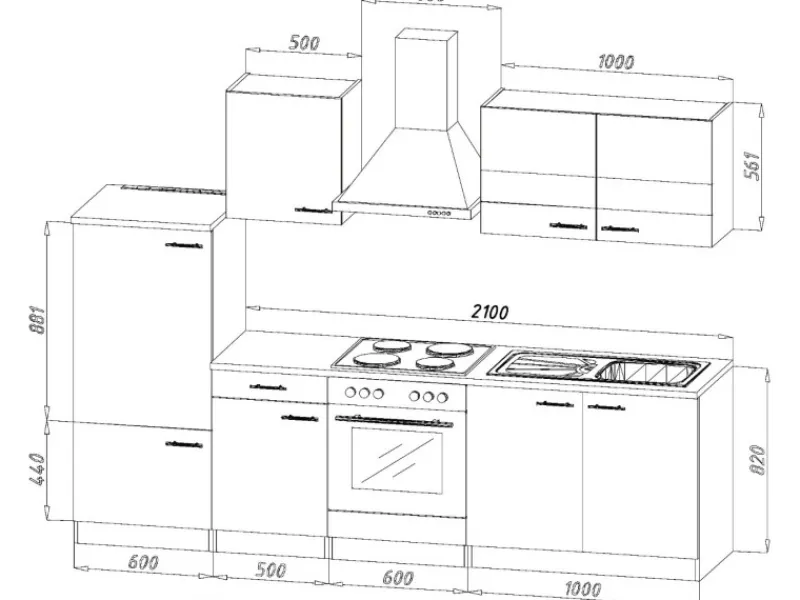 Best Economy Küchenzeile KB270ESSS 270 cm -Eiche Sägerau Herde|Kühlschränke