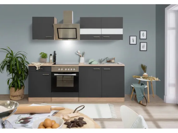 Best Respekta Economy Küchenzeile KB210ESGSC 210 cm -Eiche Sägerau Grau