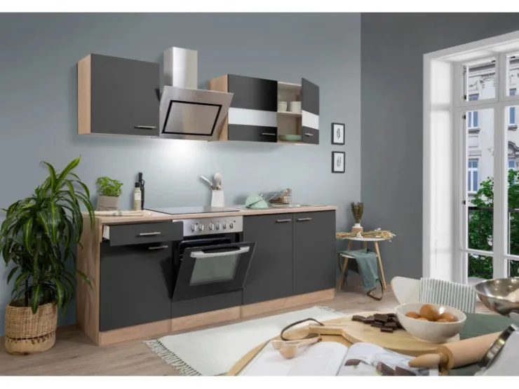 Best Respekta Economy Küchenzeile KB210ESGSC 210 cm -Eiche Sägerau Grau