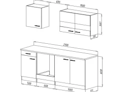 Best Respekta Economy Küchenzeile KB210ESGSC 210 cm -Eiche Sägerau Grau