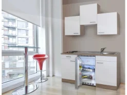 Discount Respekta Economy Küchenzeile  150 cm Weiß-Eiche Sägerau Nachbildung