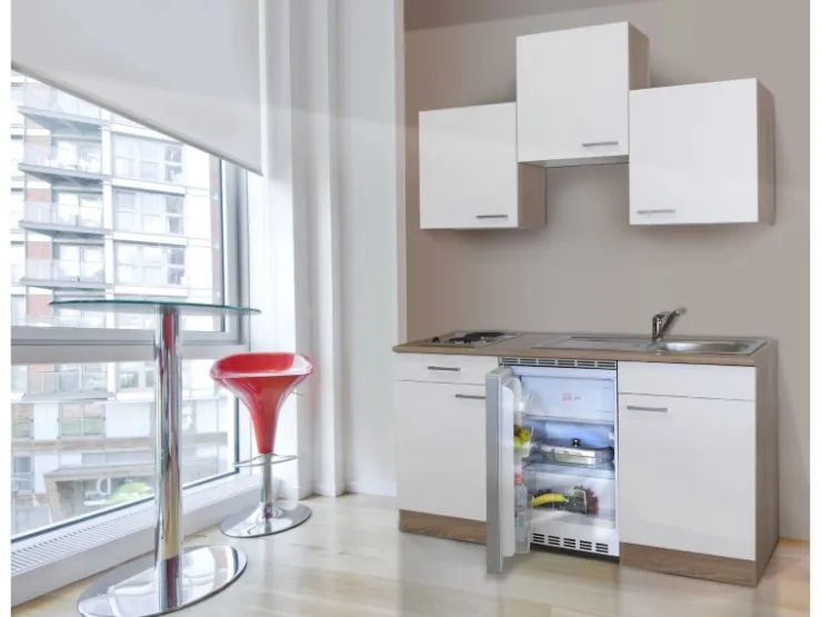 Discount Respekta Economy Küchenzeile 150 cm Weiß-Eiche Sägerau Nachbildung