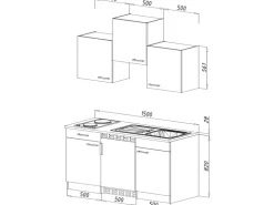Discount Respekta Economy Küchenzeile 150 cm Weiß-Eiche Sägerau Nachbildung