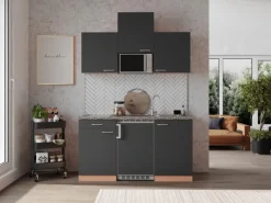 Economy Küchenzeile KB150BGMIC 150 cm Grau-Buche Single-Küchen|Miniküchen