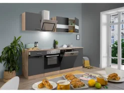 Respekta Winkelküchen|Einbauküchen<Economy Küchenzeile KB220ESGSC 220 cm -Eiche Sägerau Glänzend Grau