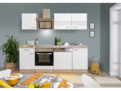 Discount Economy Küchenzeile KB220ESWSC 220 cm -Eiche Sägerau Glänzend Winkelküchen|Einbauküchen