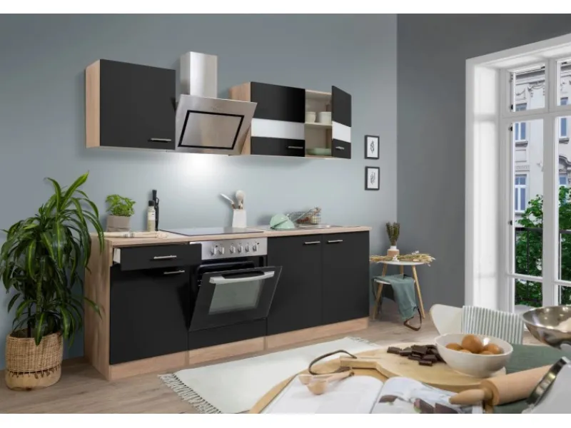 Clearance Economy Küchenzeile KB210ESSSC 210 cm -Eiche Sägerau Einbauküchen