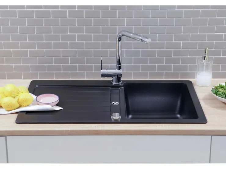 Hot Einbauspüle Massivgranit Austin 100 cm x 50 cm Grau Granitspülen
